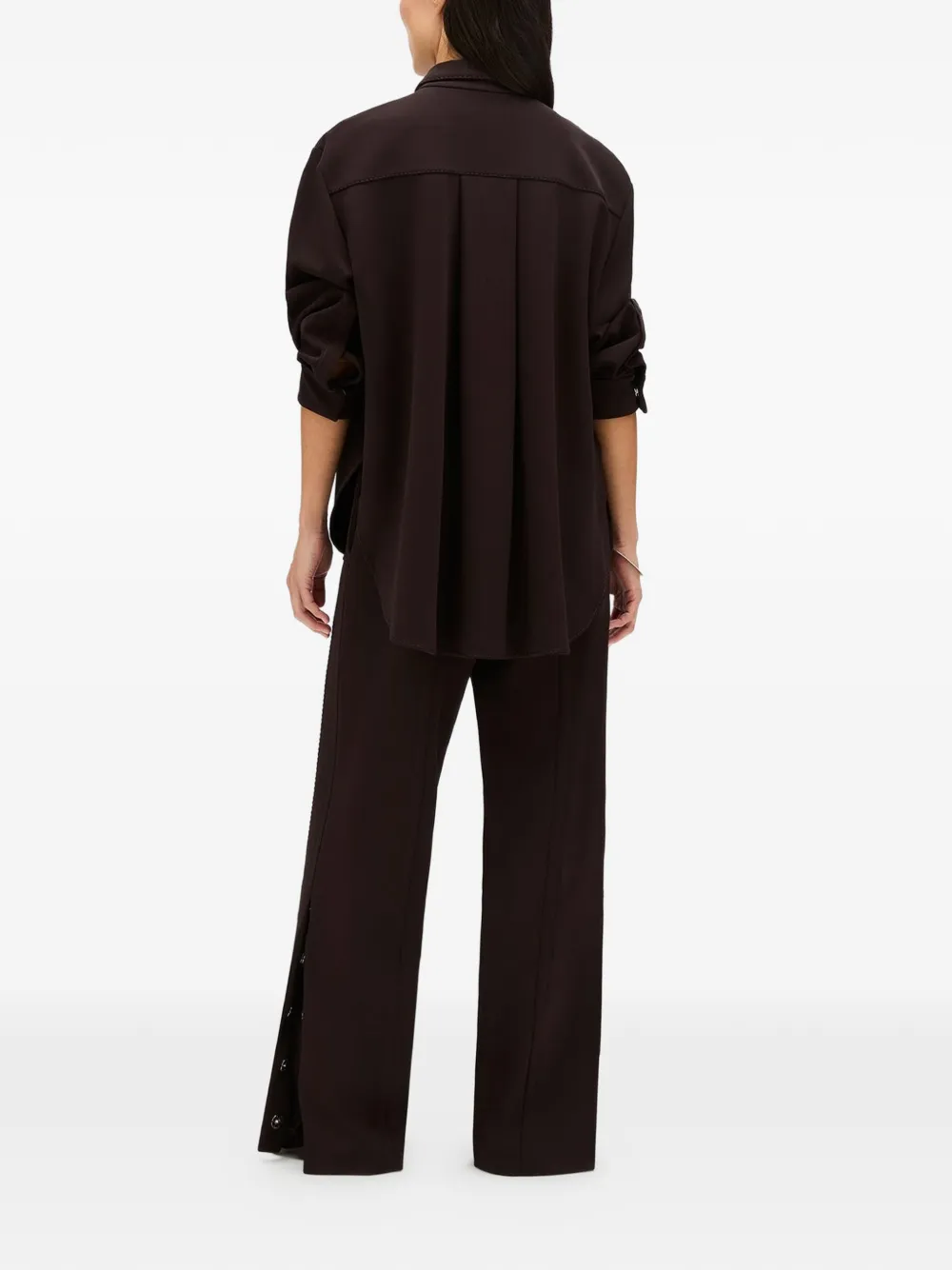 Another Tomorrow Blouse met stikseldetail en gewelfde afwerking Bruin