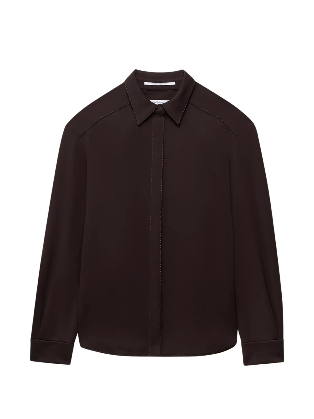 Another Tomorrow stitch-detail curved-hem blouse - Marrone