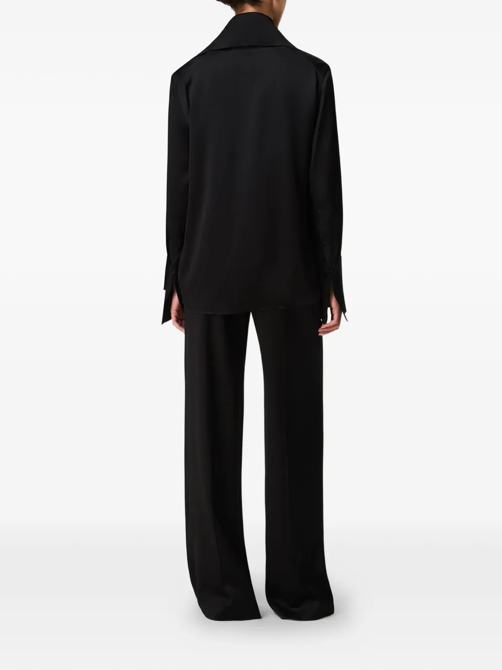 Another Tomorrow Blouse met bandkraag en sjaaldetail Zwart