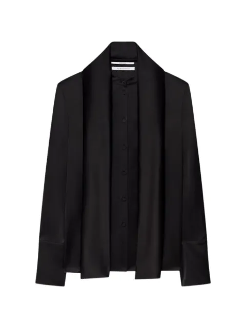 Another Tomorrow band-collar scarf-detail blouse