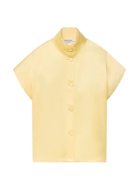 Another Tomorrow mock-neck buttoned top