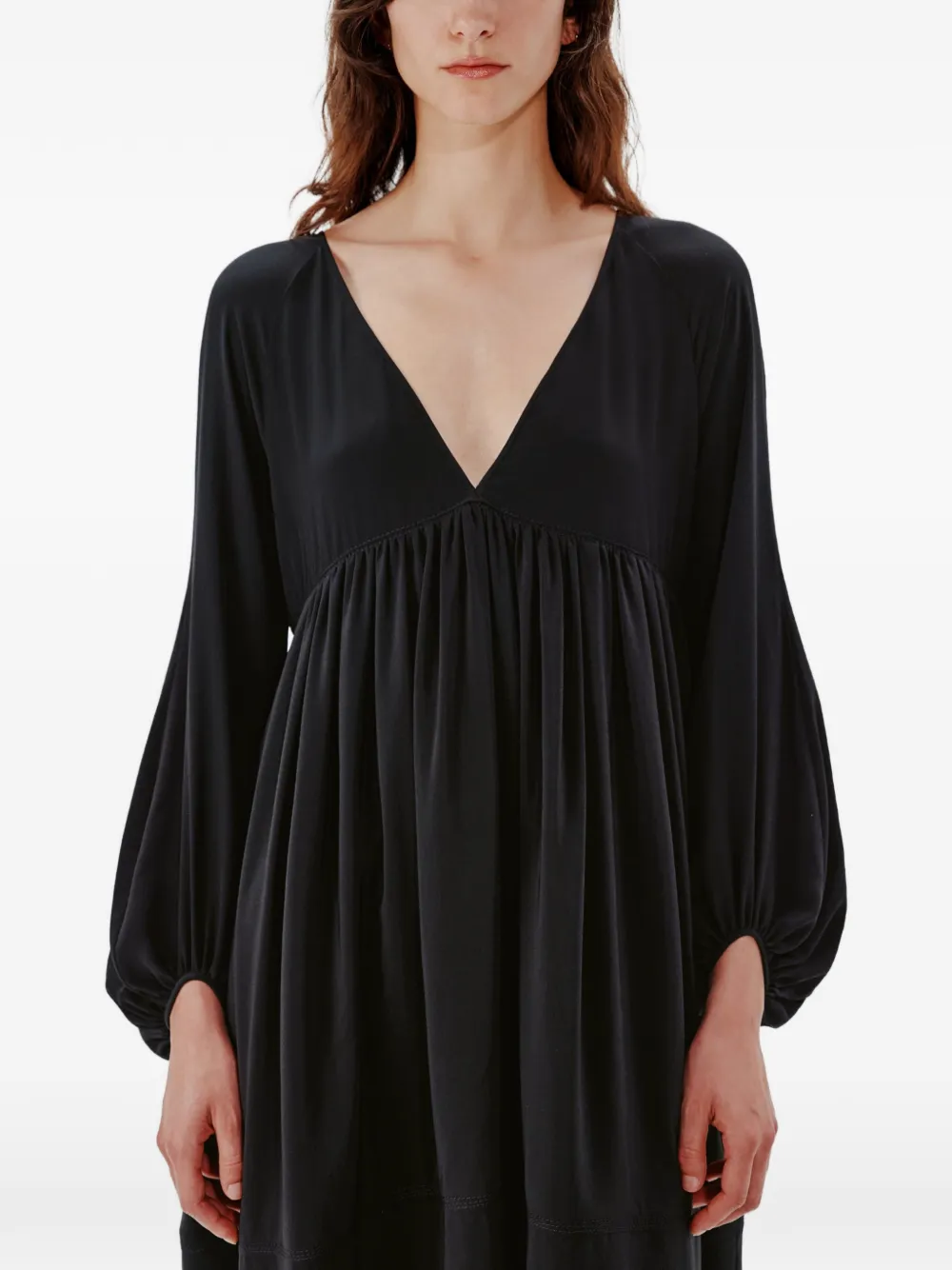 Another Tomorrow Maxi-jurk met empire taille en bisschopmouwen Zwart