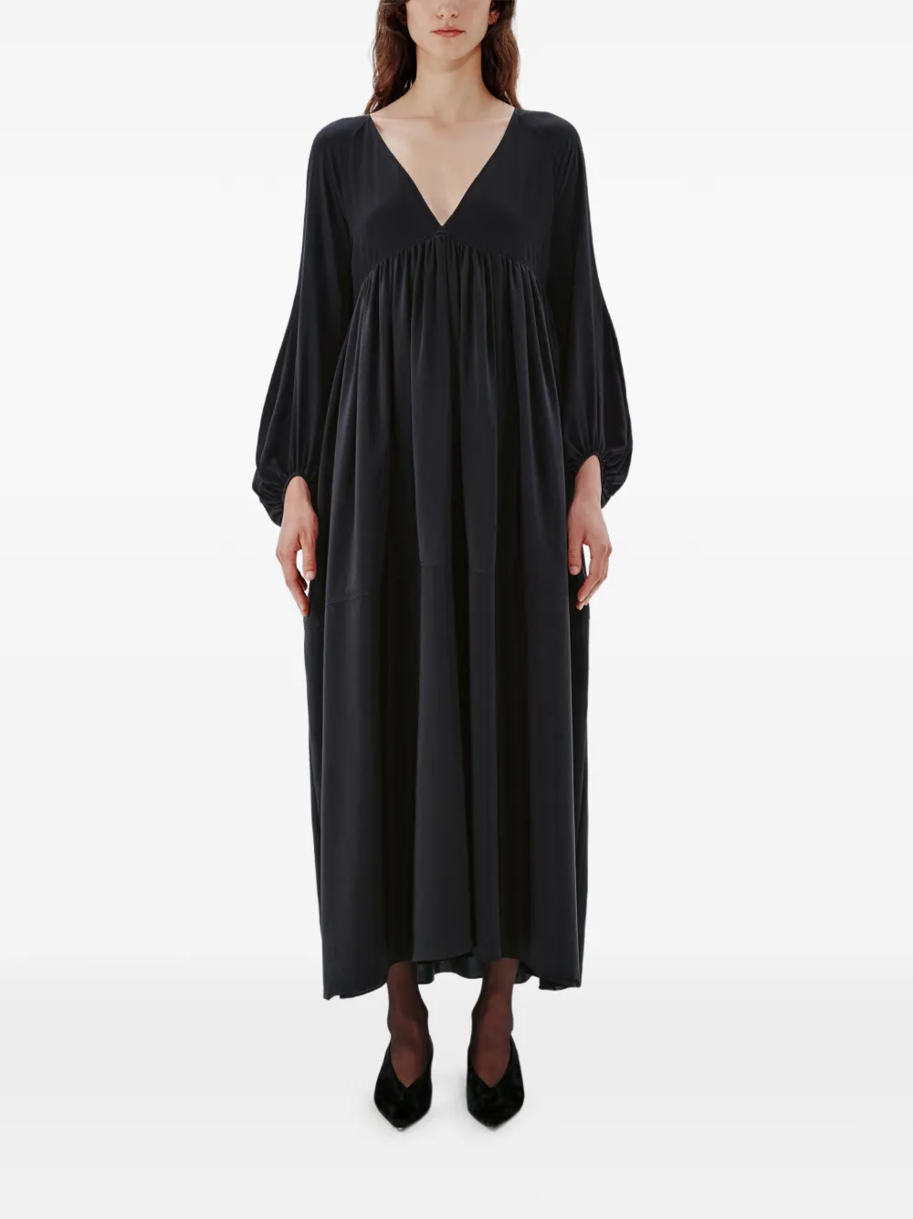 empire waist long sleeve maxi dress BerryGo Womens Long Sleeve Empire Waist Maxi Dress V Neck Fall Wedding Guest Flowy Long Dresses (Black S) at Amazon Women's Clothing store