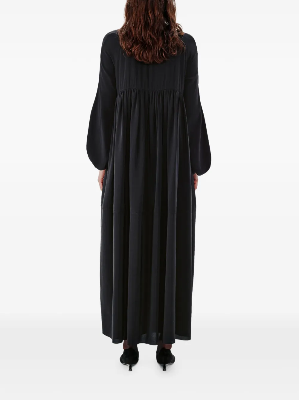 Another Tomorrow Maxi-jurk met empire taille en bisschopmouwen Zwart