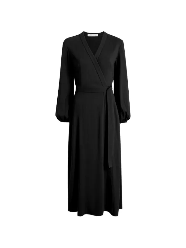 Another Tomorrow Wrap-detail Midi Dress in Black