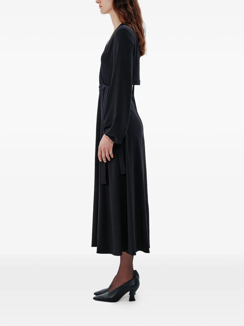 Another Tomorrow Wrap-detail Midi Dress in Black, view 4