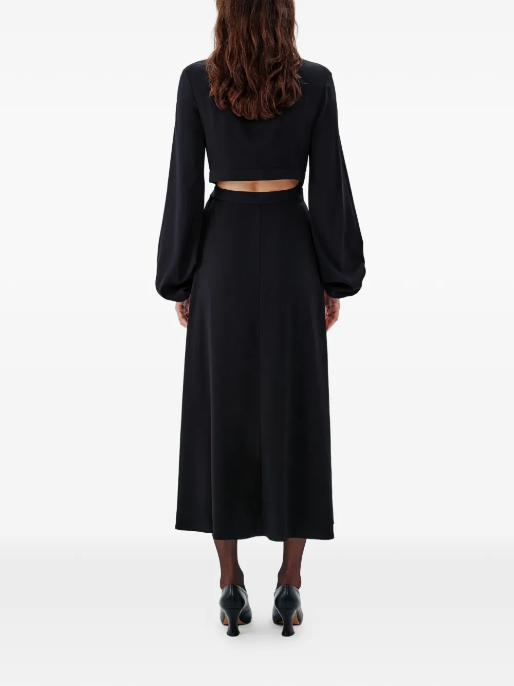 Another Tomorrow Wrap-detail Midi Dress in Black, view 5