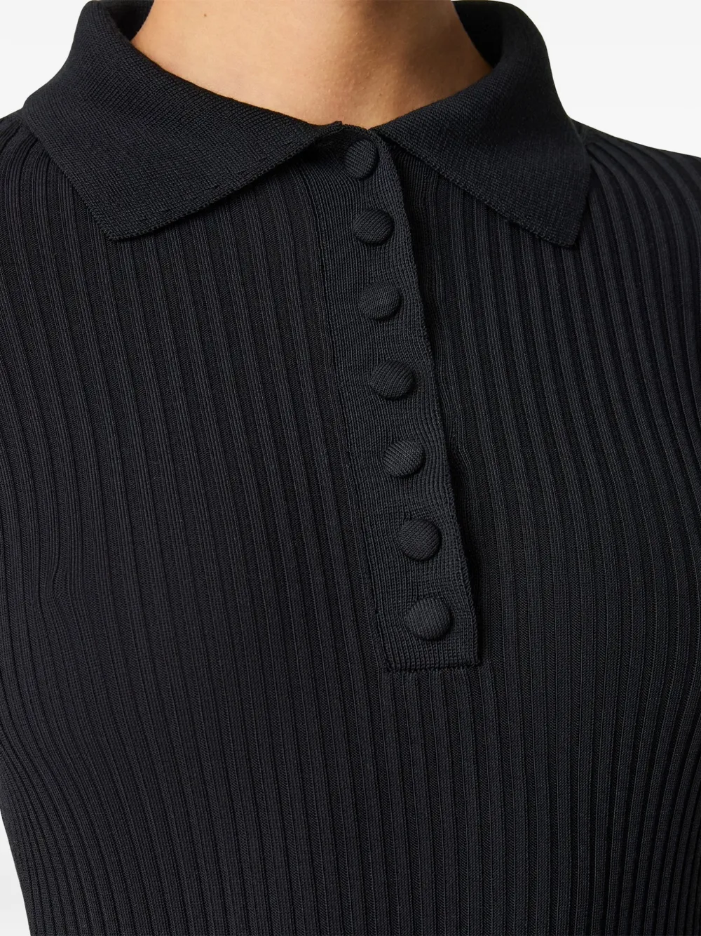 Another Tomorrow Ribbed-knit Polo Top in Black, view 5