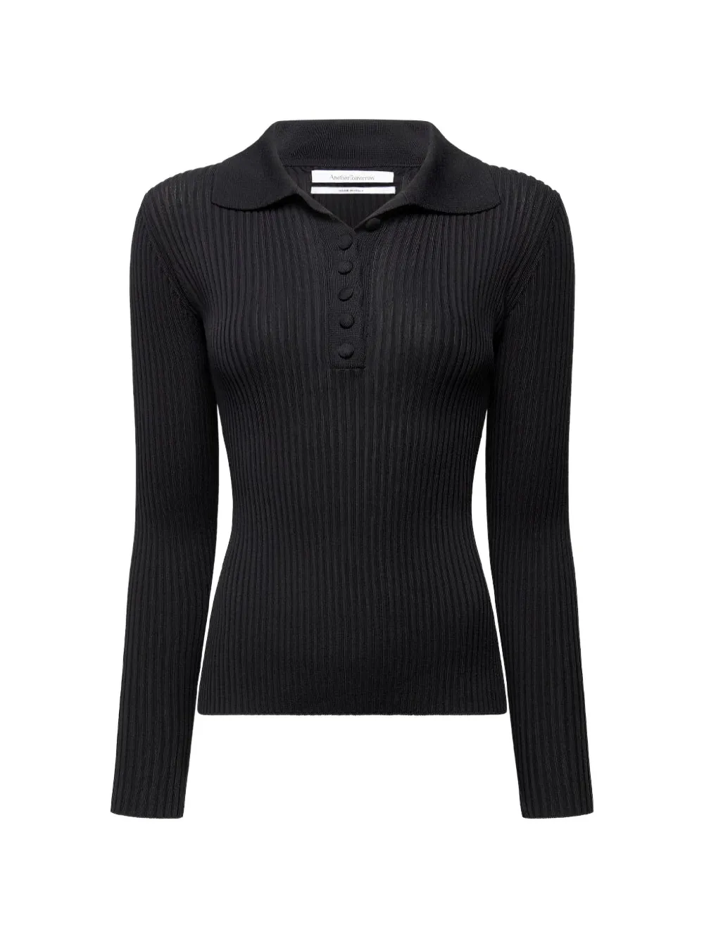 Another Tomorrow ribbed-knit polo top - Nero
