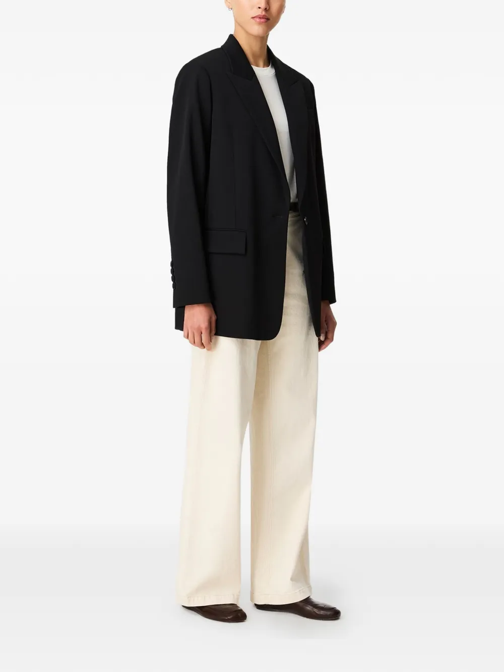 Another Tomorrow Oversized Peak-lapel Blazer in Black, view 3