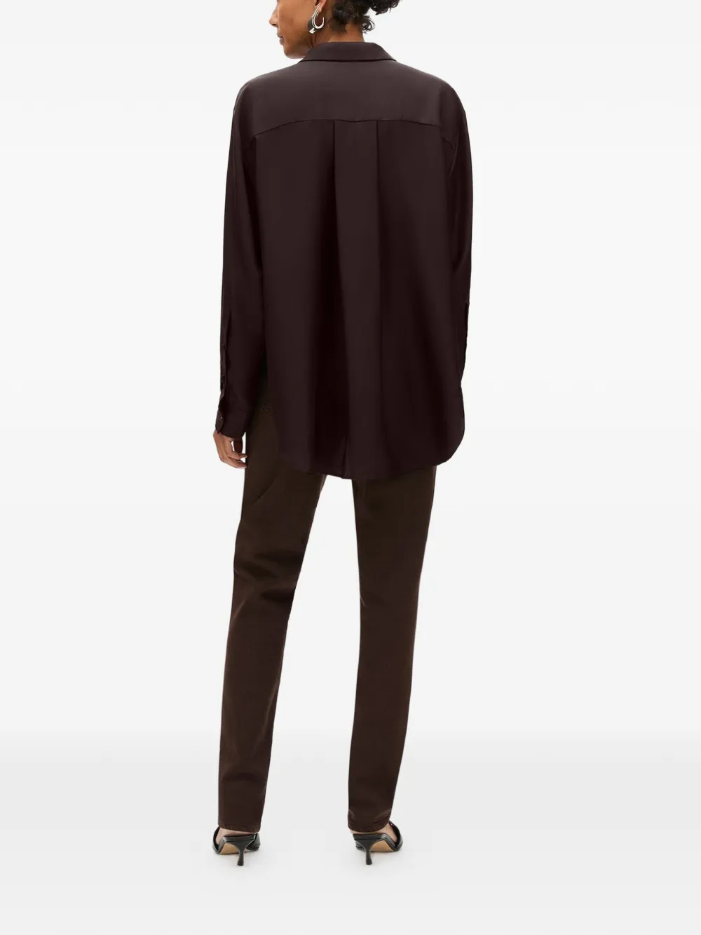 Another Tomorrow Zijden blouse met geplooide rug Bruin