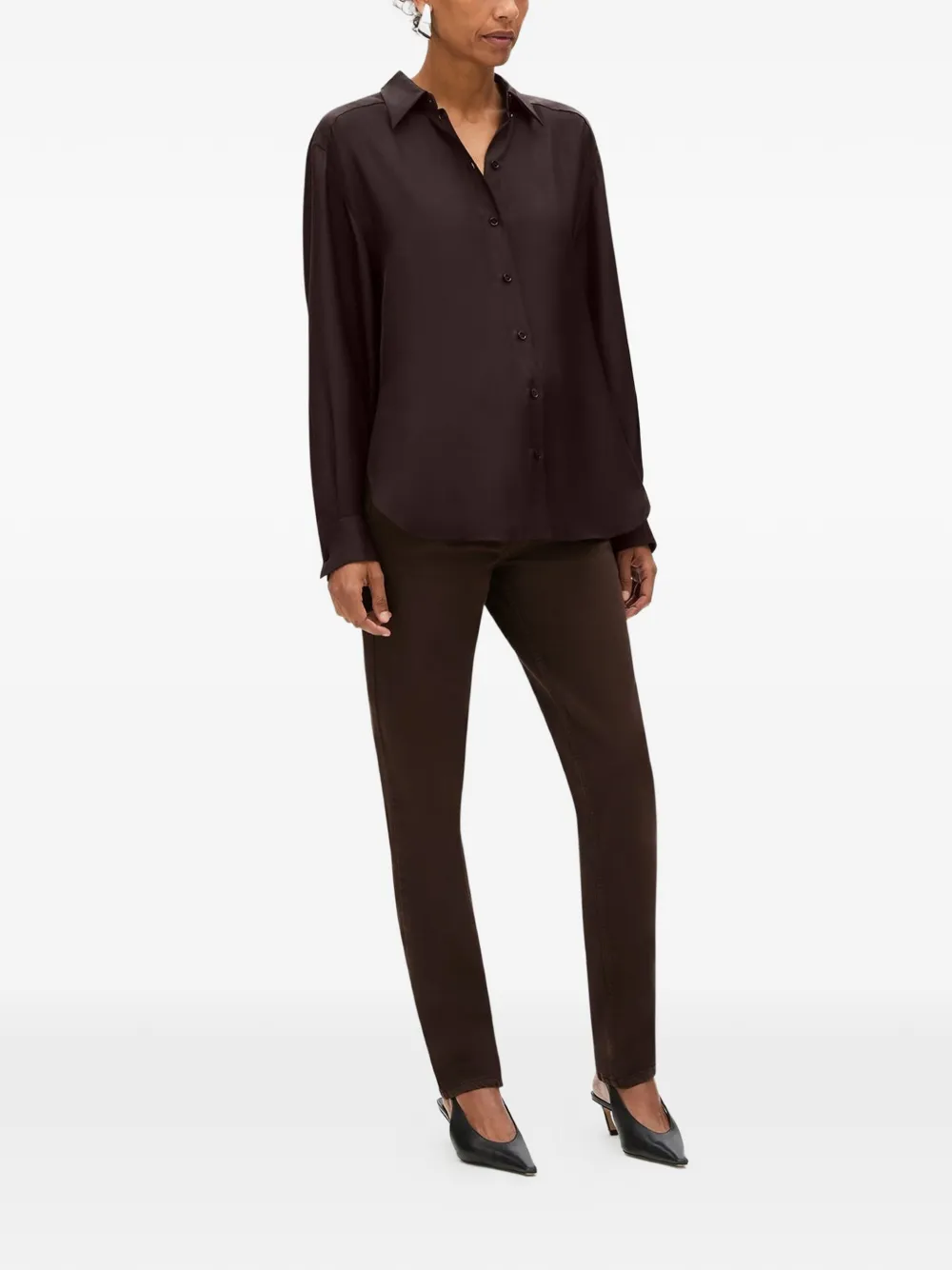 Another Tomorrow Zijden blouse met geplooide rug Bruin