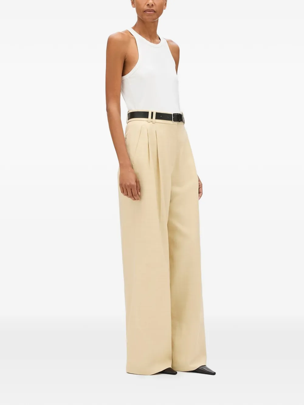 Another Tomorrow High-waisted Pleated Trousers in Neutrals, view 3