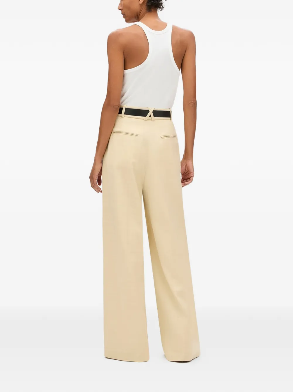 Another Tomorrow High-waisted Pleated Trousers in Neutrals, view 4
