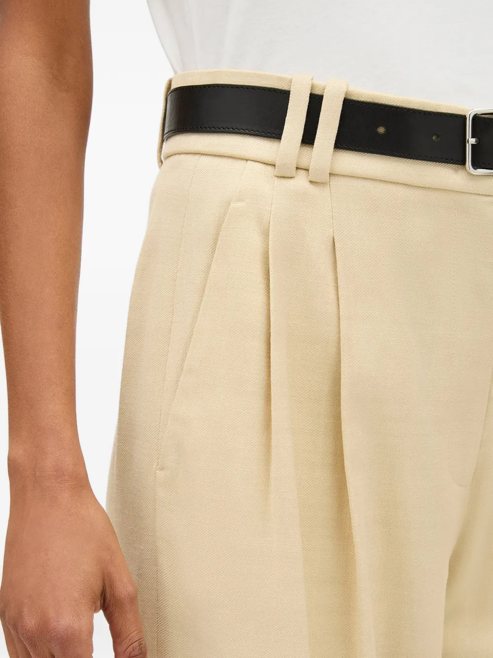 Another Tomorrow High-waisted Pleated Trousers in Neutrals, view 5
