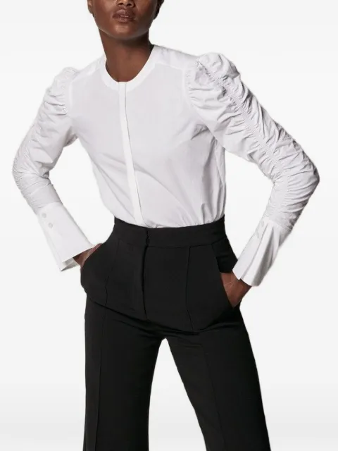 Another Tomorrow shirred-sleeve poplin blouse