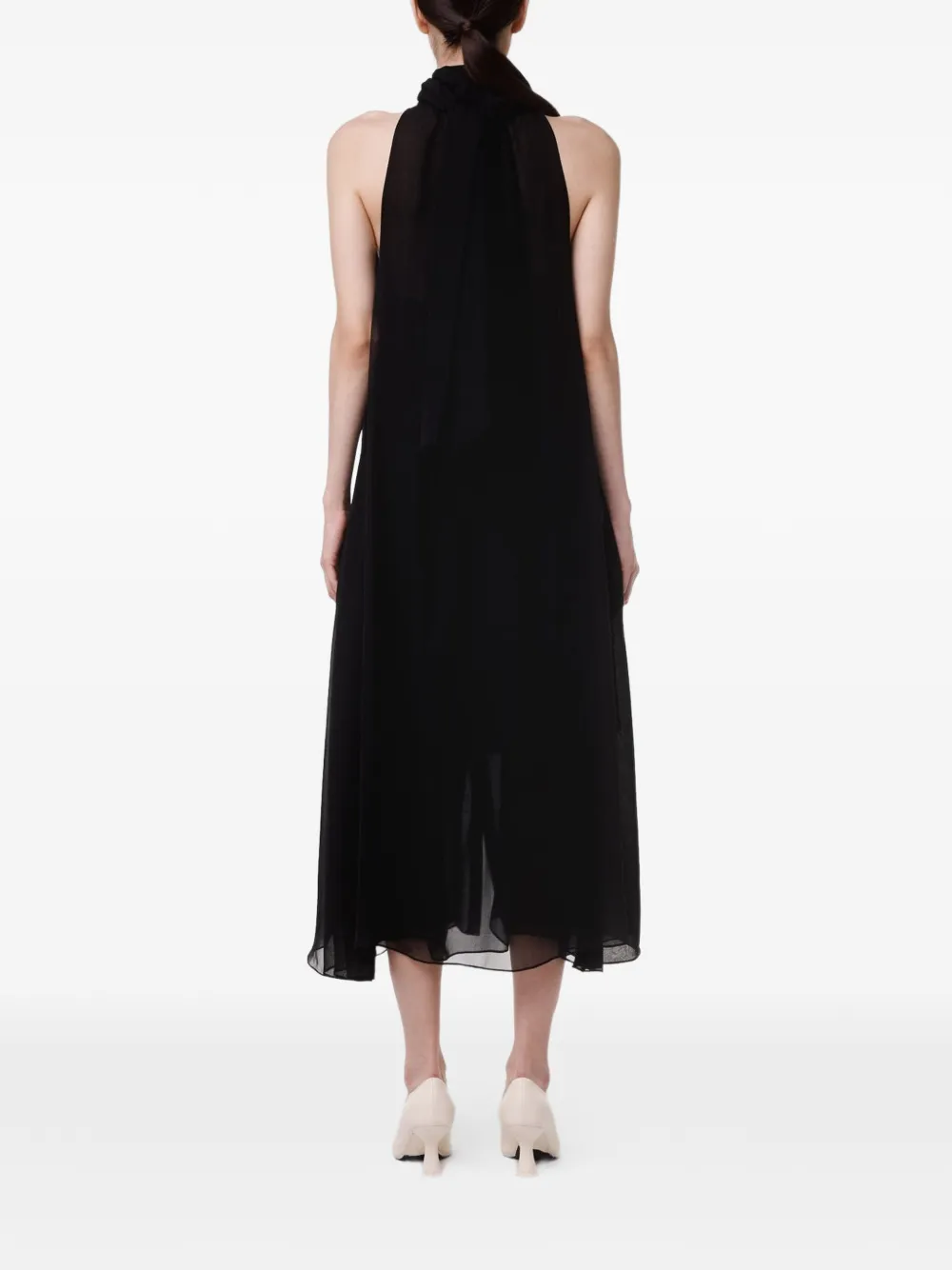 Another Tomorrow Midi-jurk met sjaaldetail Zwart