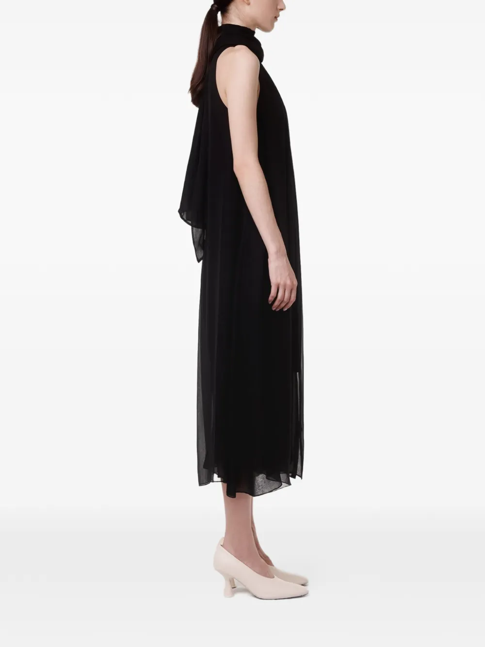 Another Tomorrow Midi-jurk met sjaaldetail Zwart