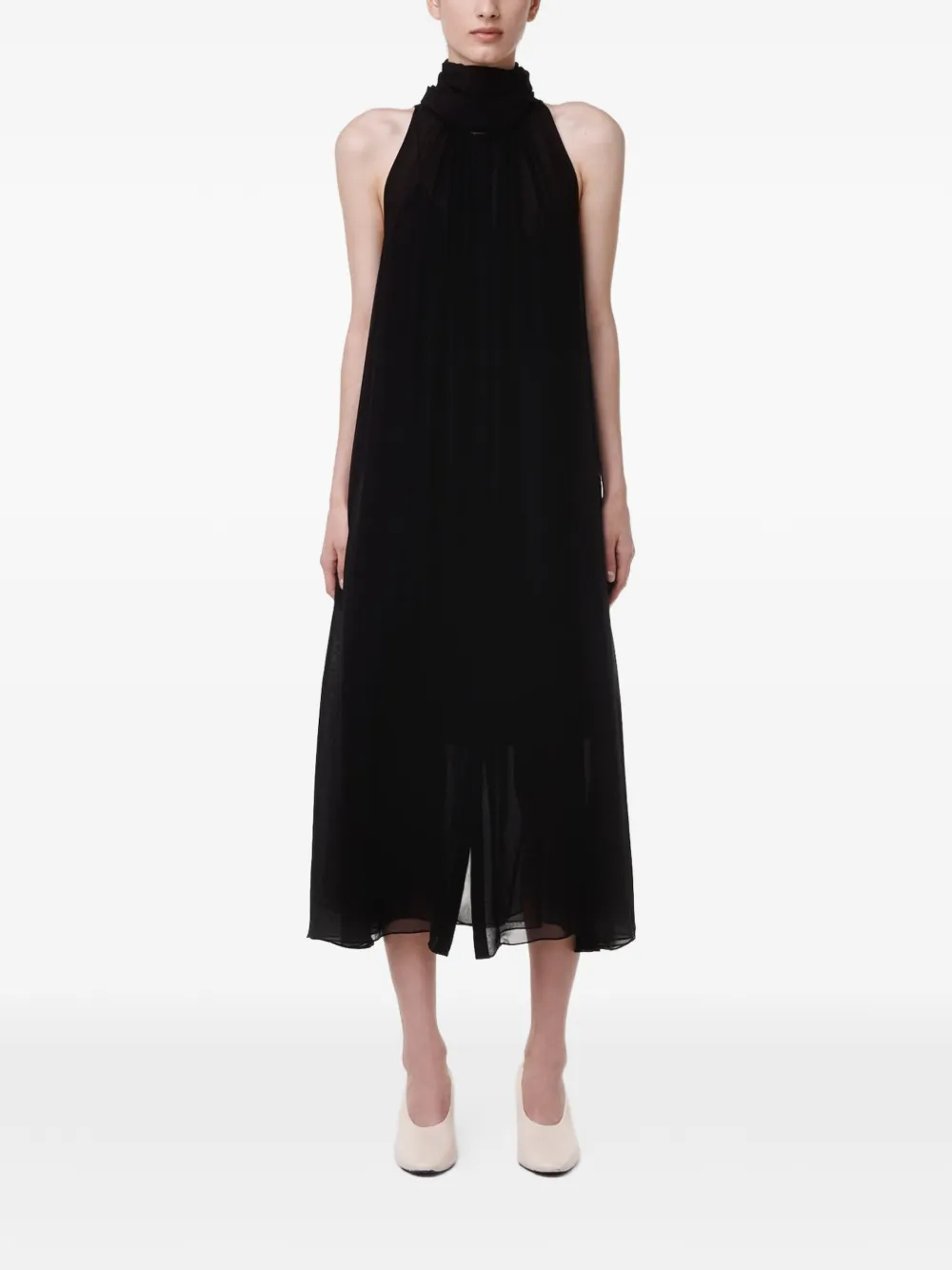 Another Tomorrow Midi-jurk met sjaaldetail Zwart