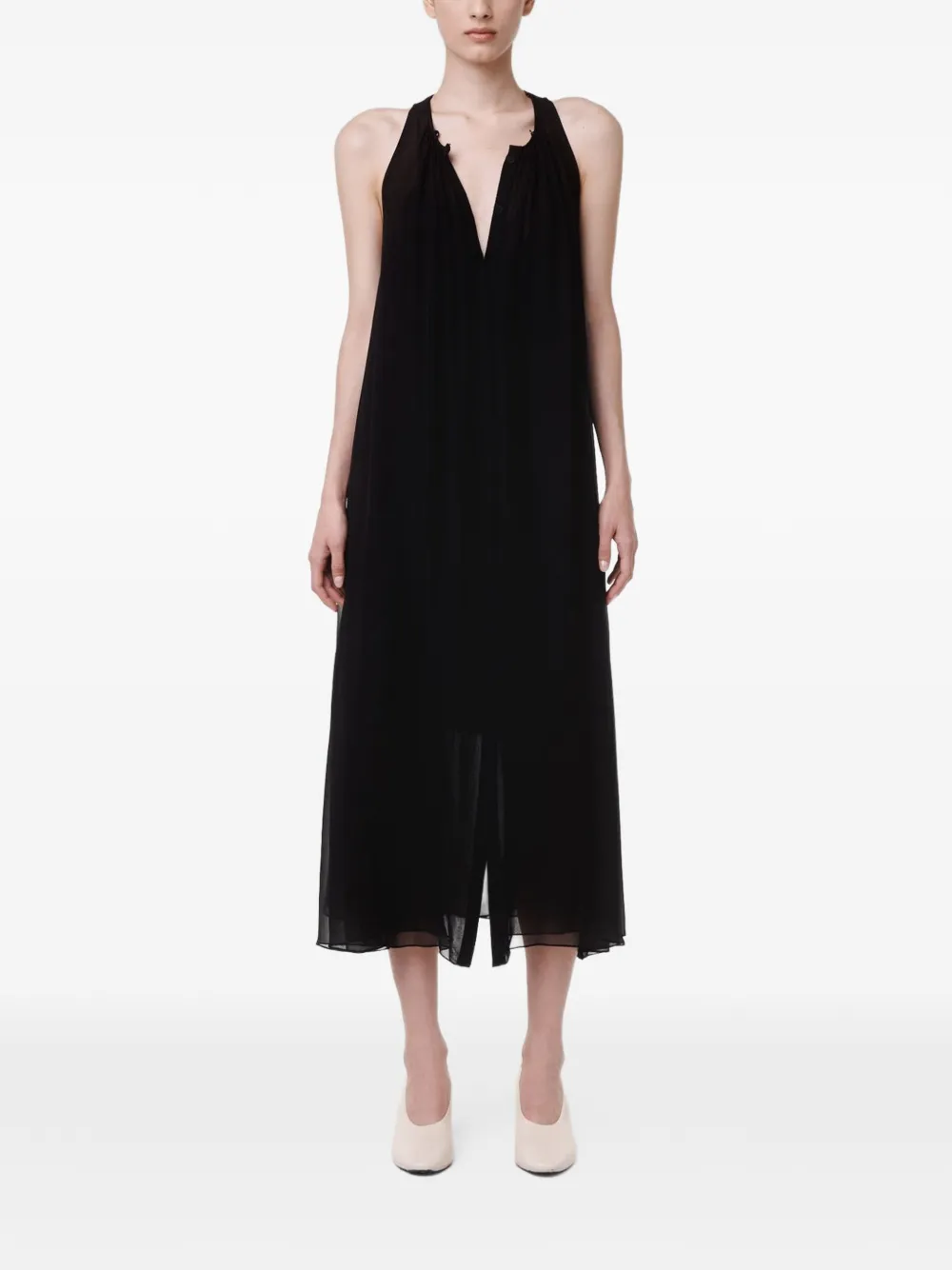 Another Tomorrow Midi-jurk met sjaaldetail Zwart