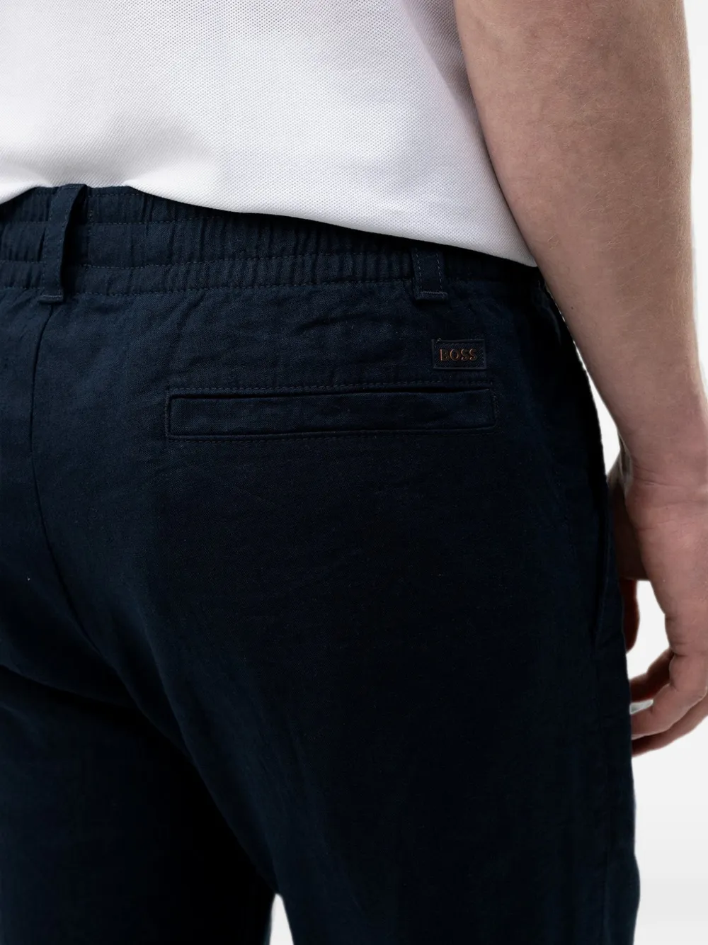 BOSS Straight broek met logopatch Blauw