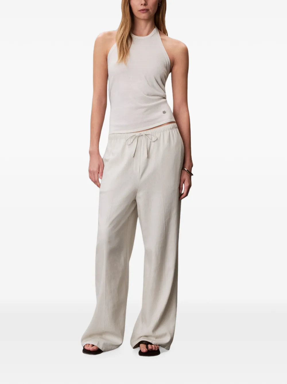 Calvin Klein Broek met wijde pijpen en trekkoord Wit