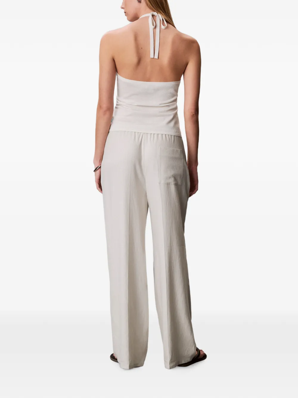 Calvin Klein Broek met wijde pijpen en trekkoord Wit