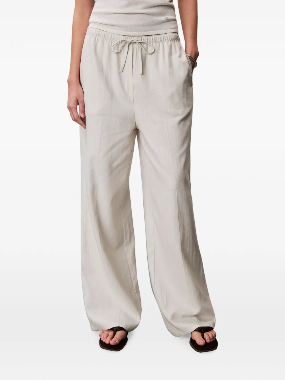 Calvin Klein Broek met wijde pijpen en trekkoord Wit