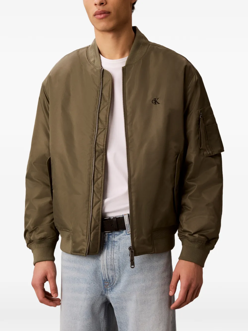 Calvin Klein cK bomberjack met logo-print en rits Groen