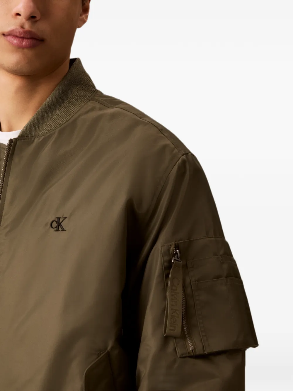 Calvin Klein cK bomberjack met logo-print en rits Groen
