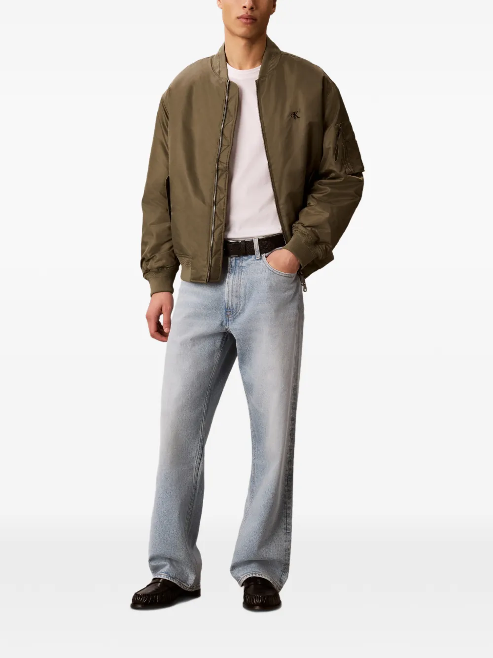 Calvin Klein cK bomberjack met logo-print en rits Groen