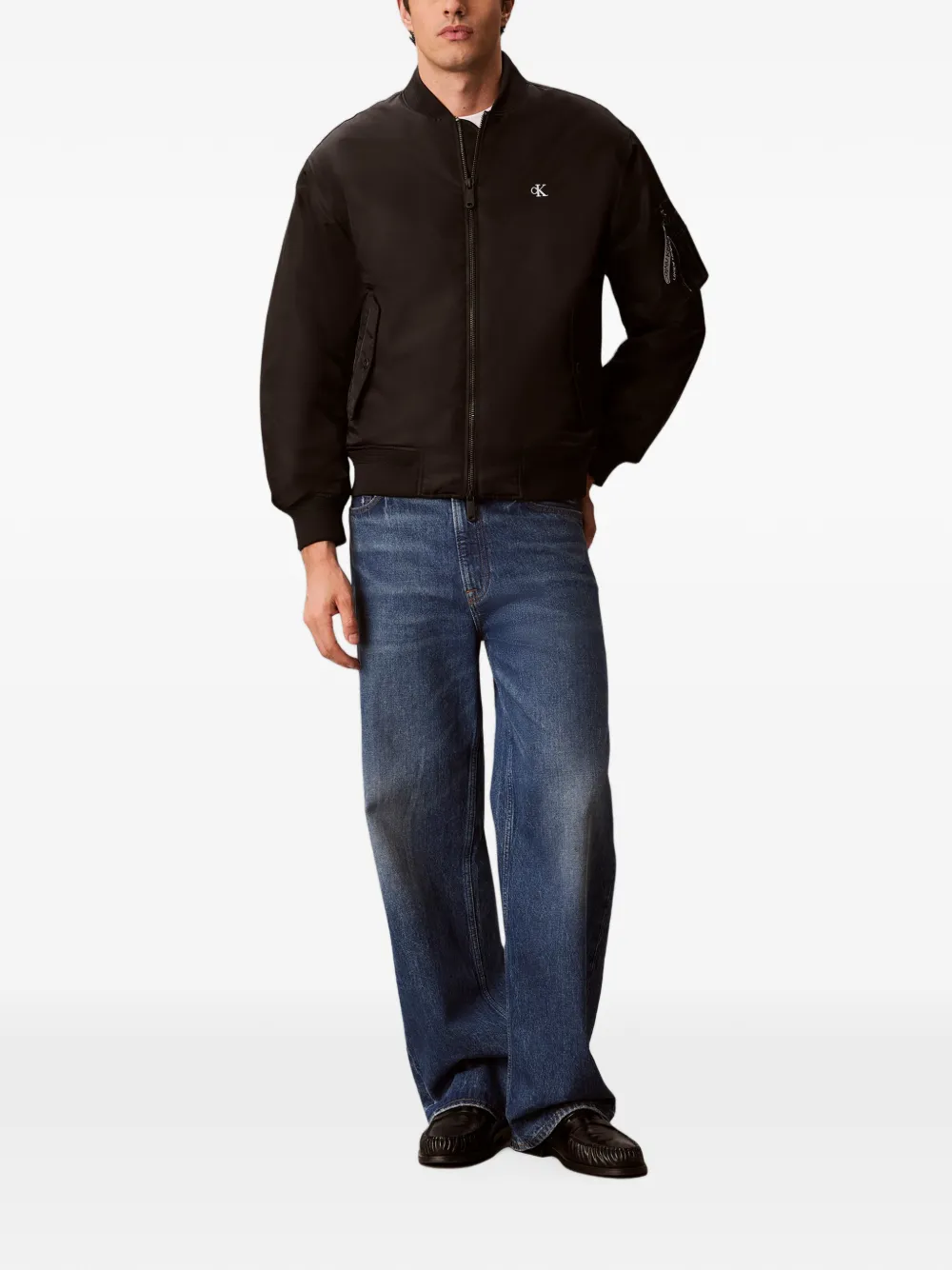 Calvin Klein Bomberjack met geborduurd logo Zwart