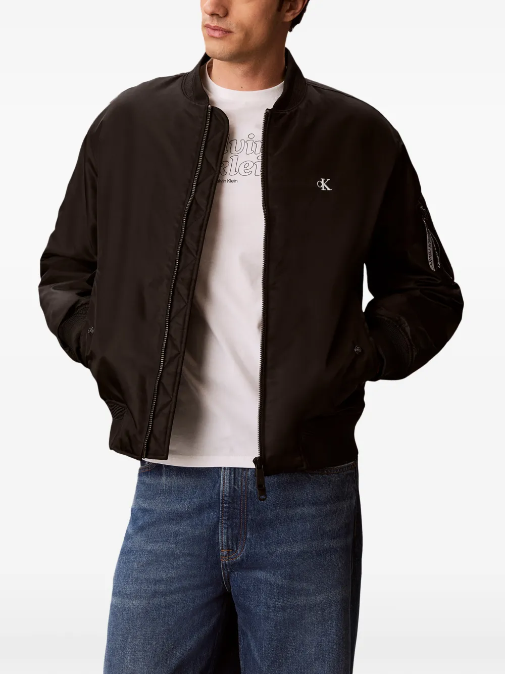 Calvin Klein Bomberjack met geborduurd logo Zwart