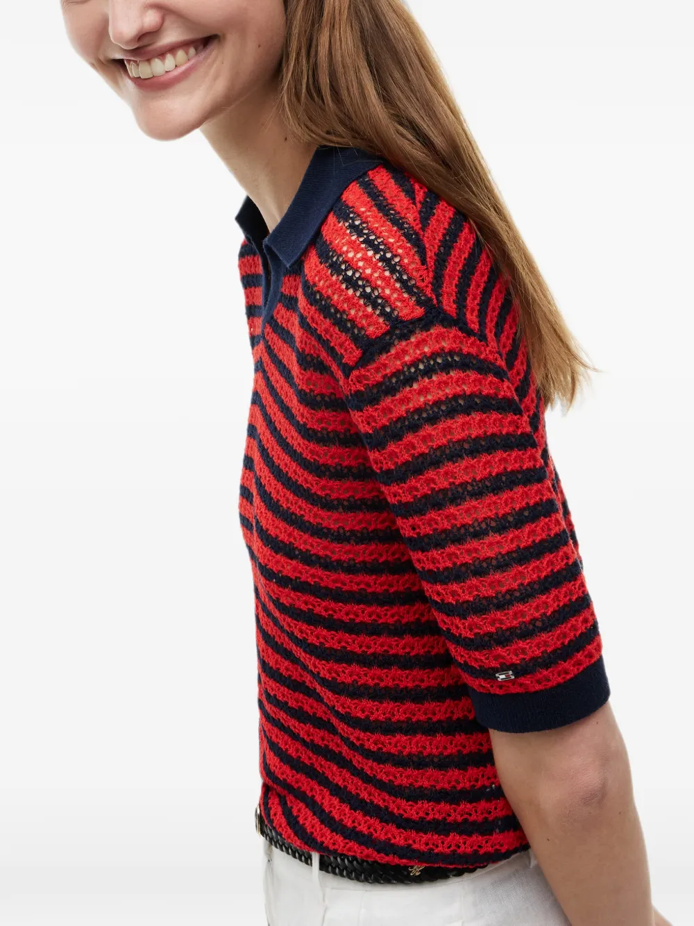 Tommy Hilfiger Gestreepte trui met korte mouwen Rood