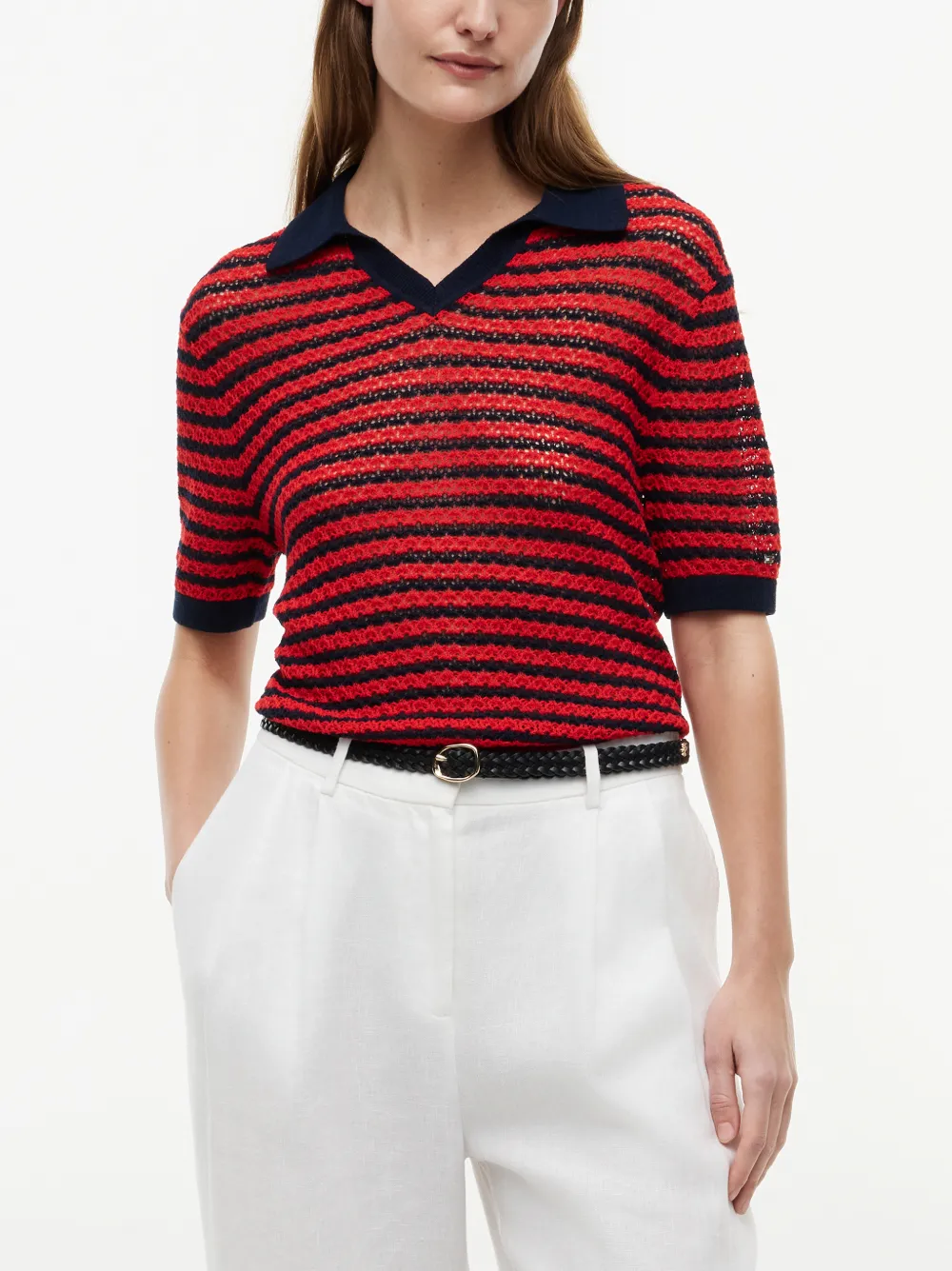 Tommy Hilfiger Gestreepte trui met korte mouwen Rood