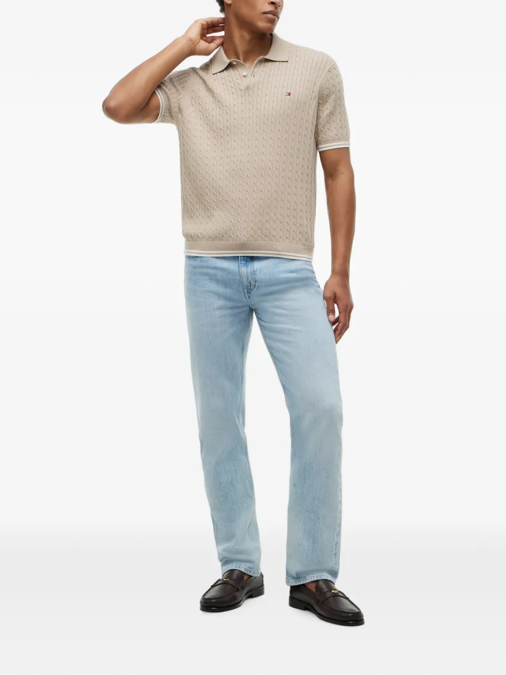 Tommy Hilfiger Kabelgebreid poloshirt Beige