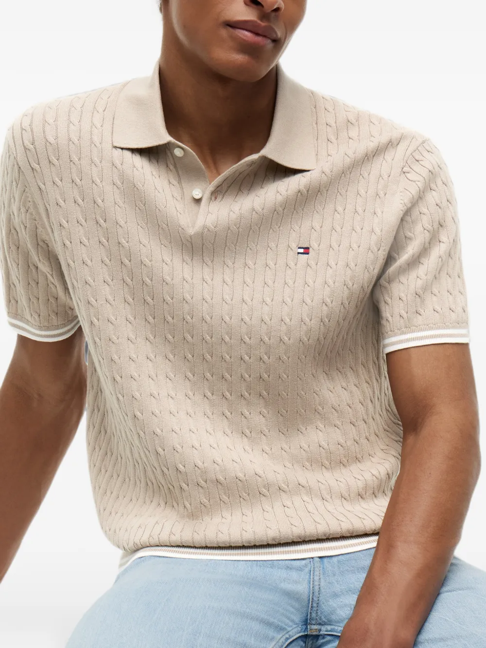 Tommy Hilfiger Kabelgebreid poloshirt Beige