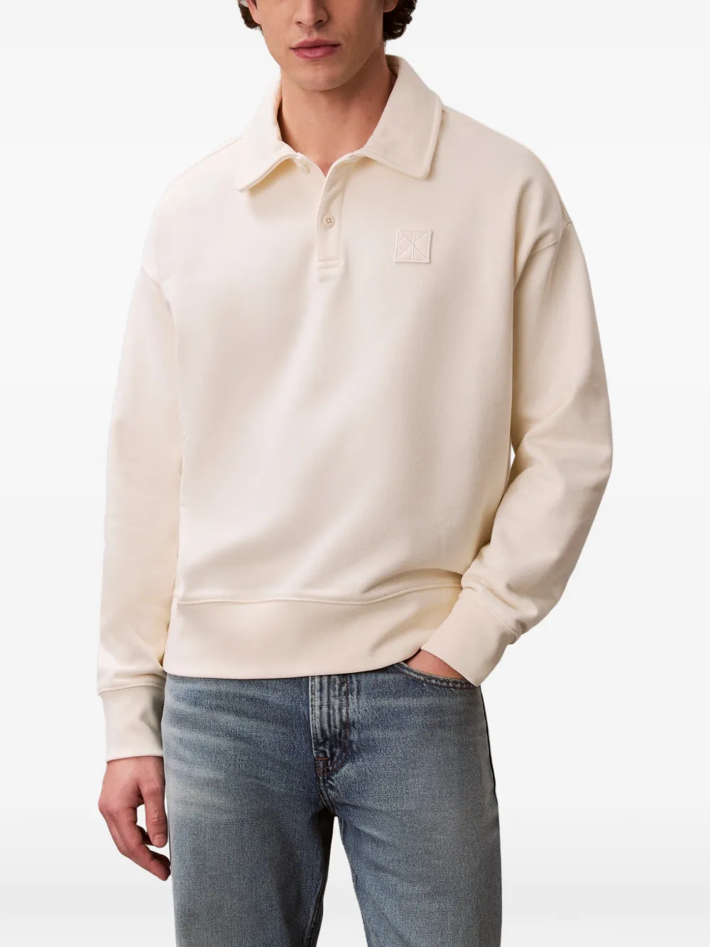  Calvin Klein Logo-patch Polo-collar Sweater - Neutro 
