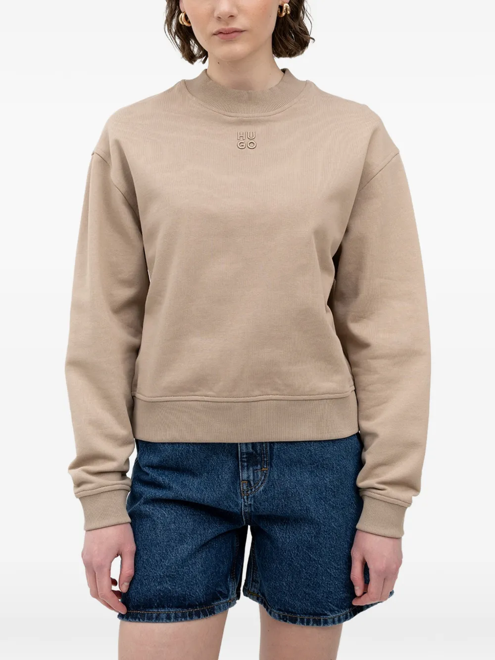 HUGO logo-embroidered mock-neck sweater - Nude