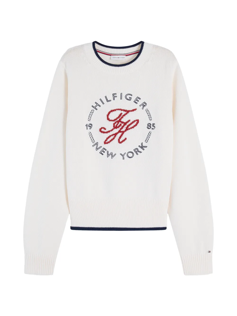Tommy Hilfiger Felpa girocollo con logo ricamato - Bianco