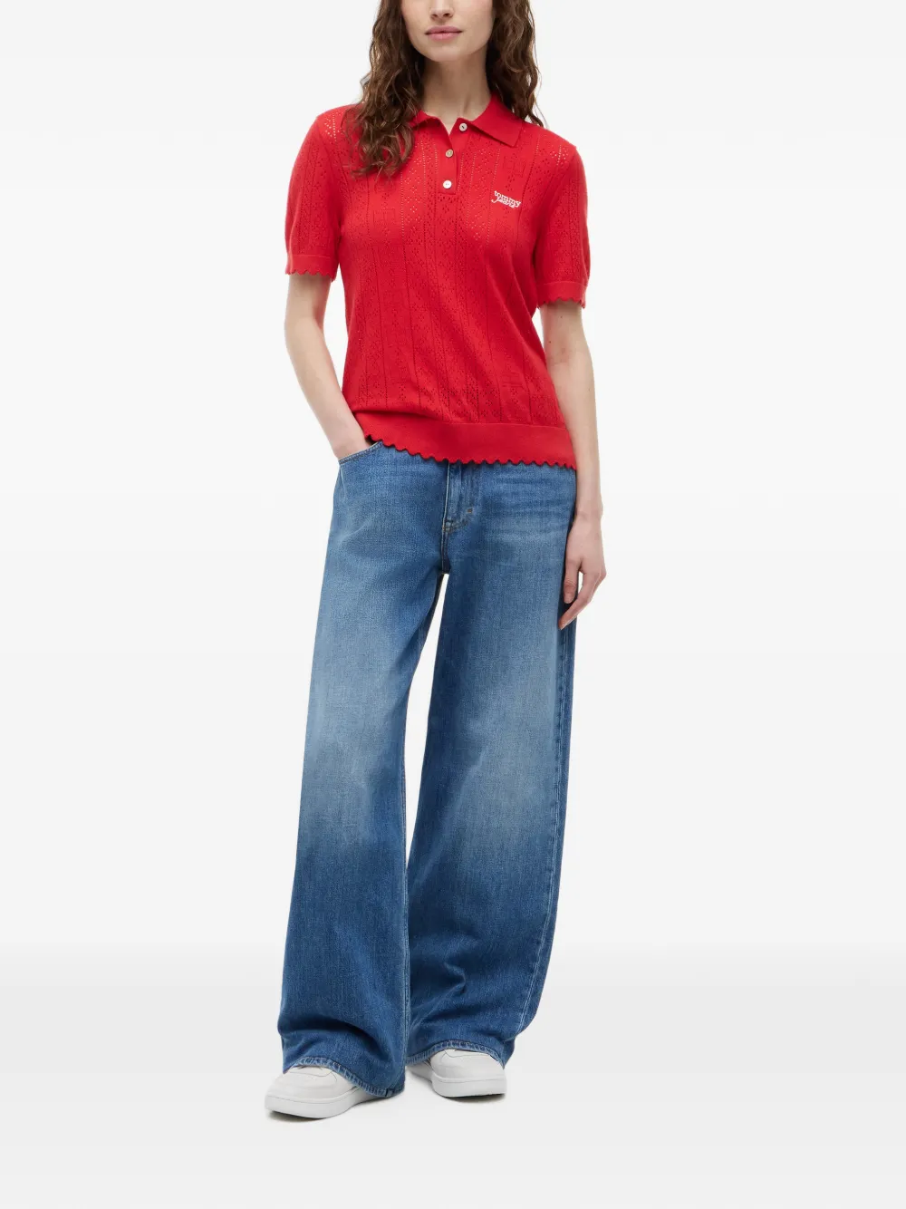 Tommy Hilfiger Pointelle gebreide trui met gewelfde afwerking Rood