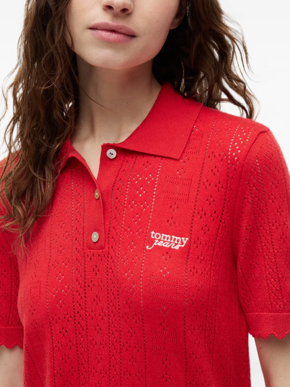 Tommy Hilfiger Pointelle gebreide trui met gewelfde afwerking Rood