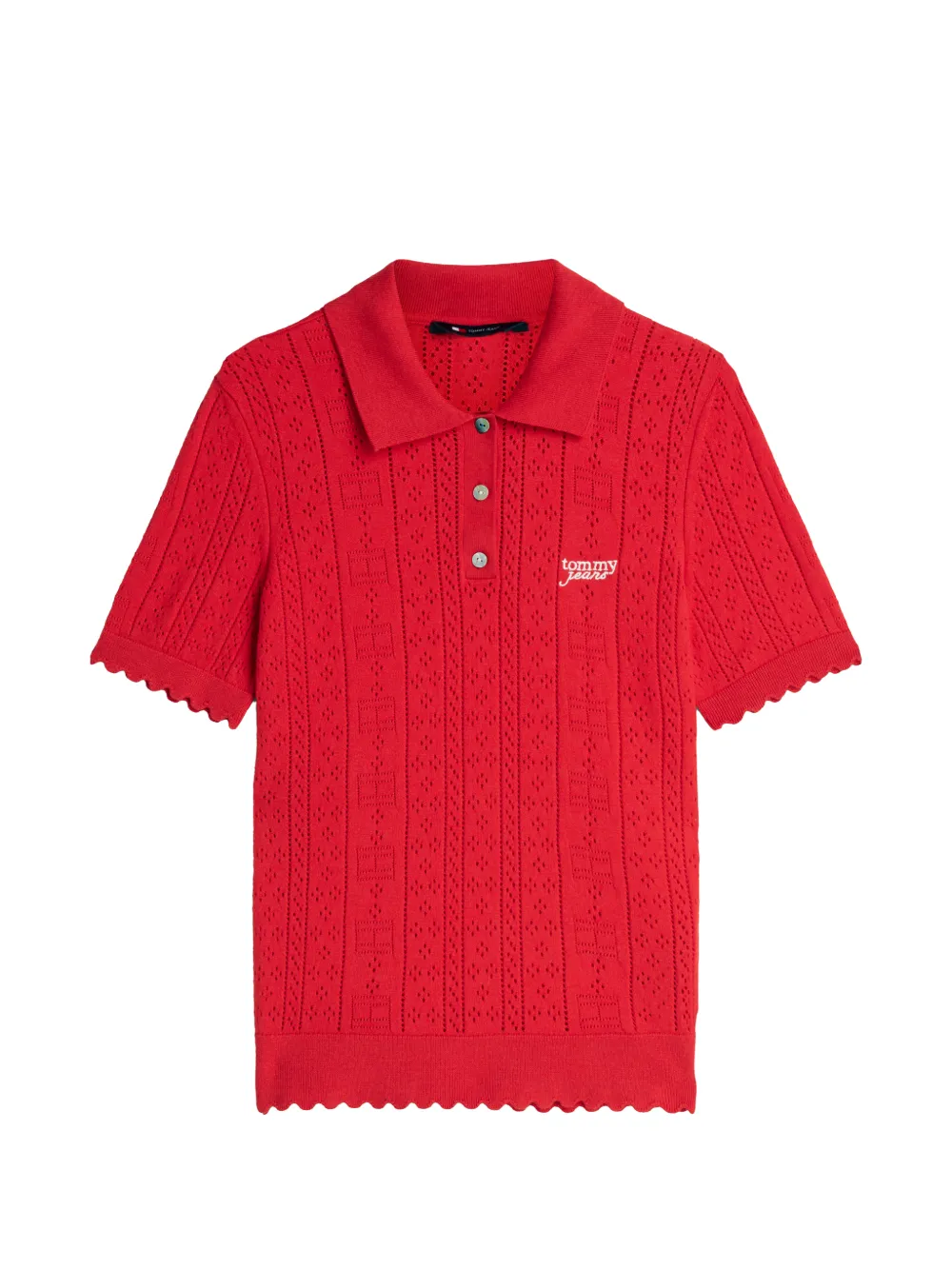 Tommy Hilfiger pointelle-knit scalloped-edge sweater - Rot