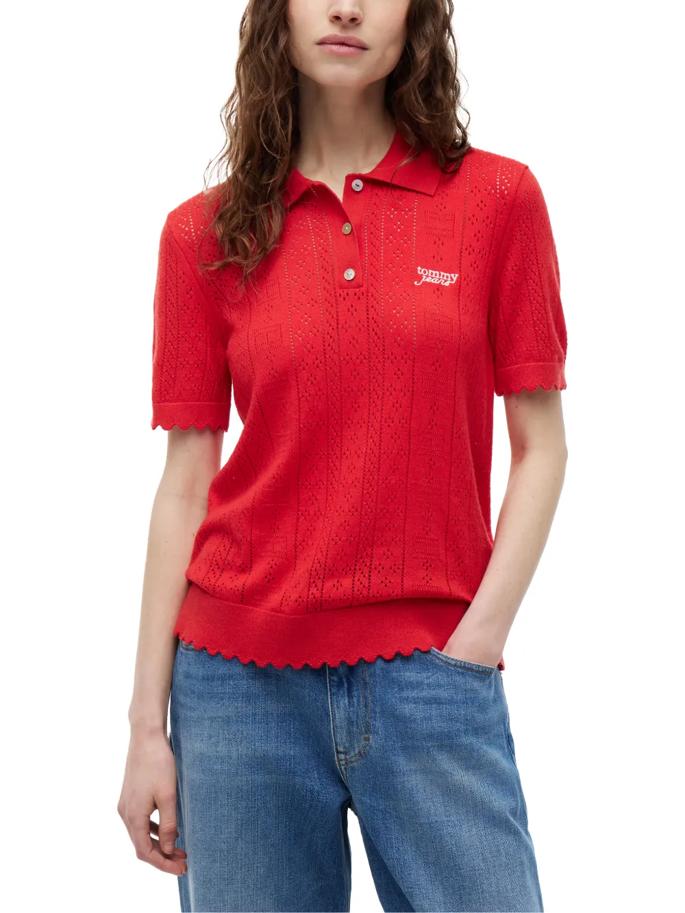 Tommy Hilfiger Pointelle gebreide trui met gewelfde afwerking Rood