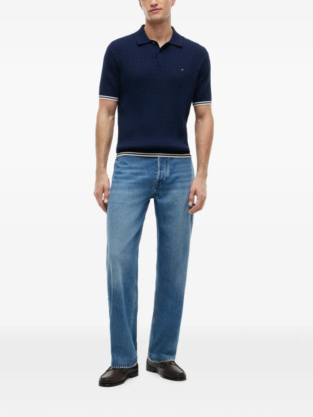 Tommy Hilfiger Kabelgebreid poloshirt Blauw