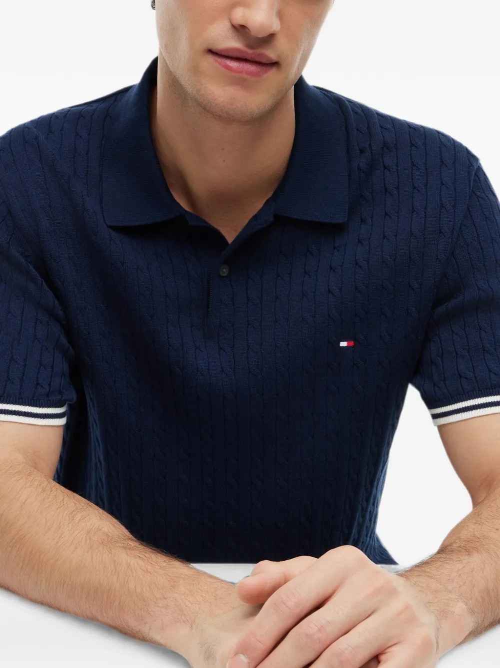 Tommy Hilfiger Kabelgebreid poloshirt Blauw