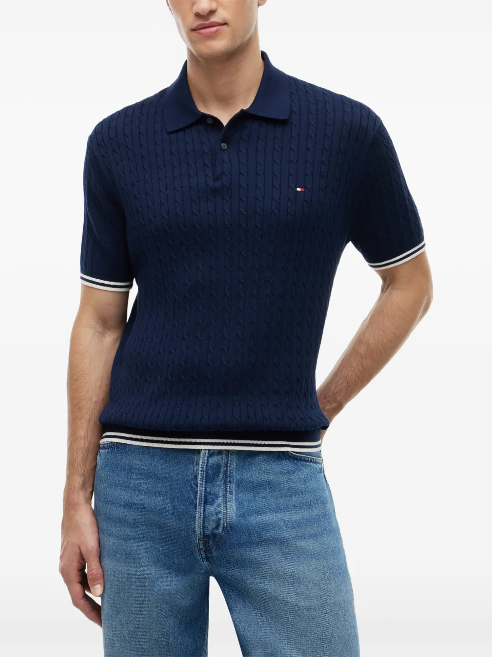 Tommy Hilfiger Kabelgebreid poloshirt Blauw