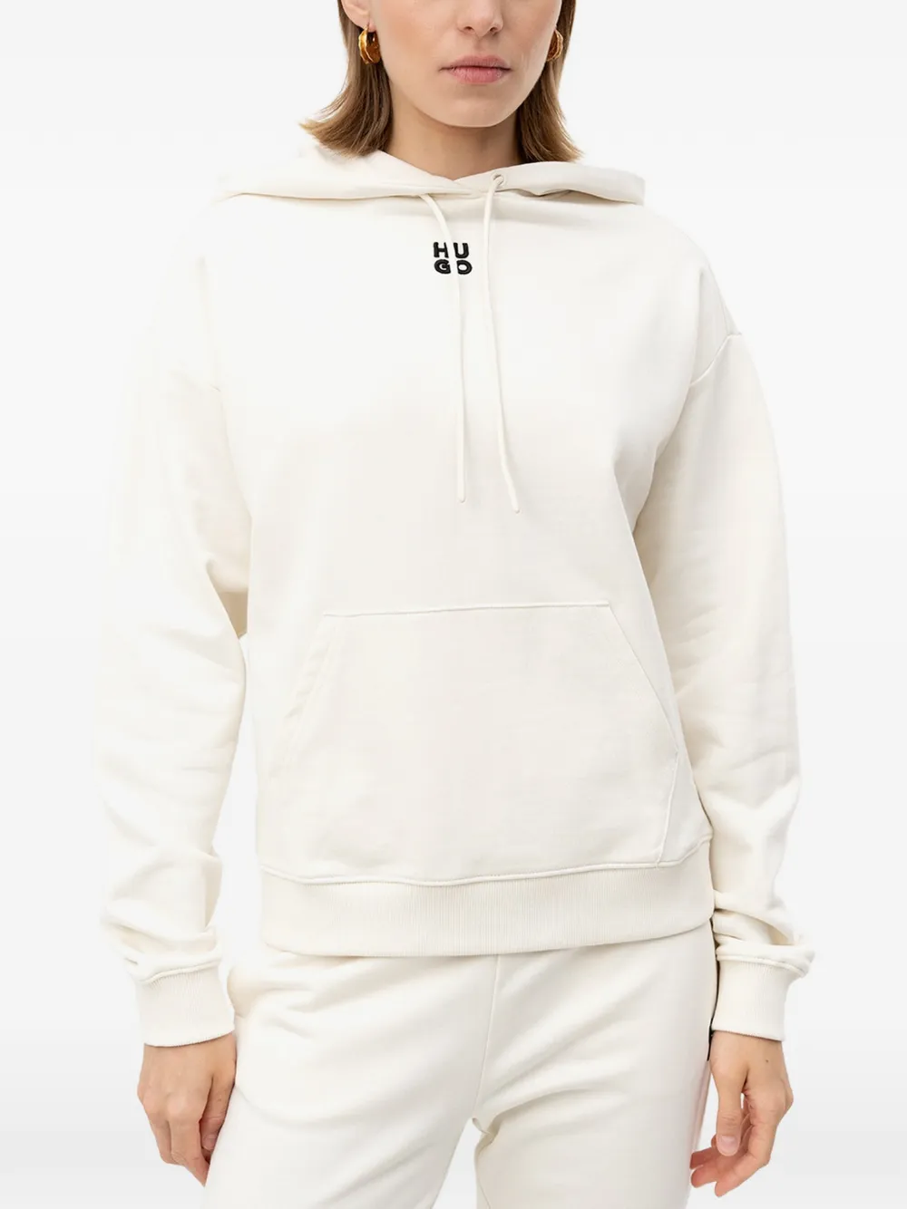 HUGO logo-print drawstring hoodie - Nude