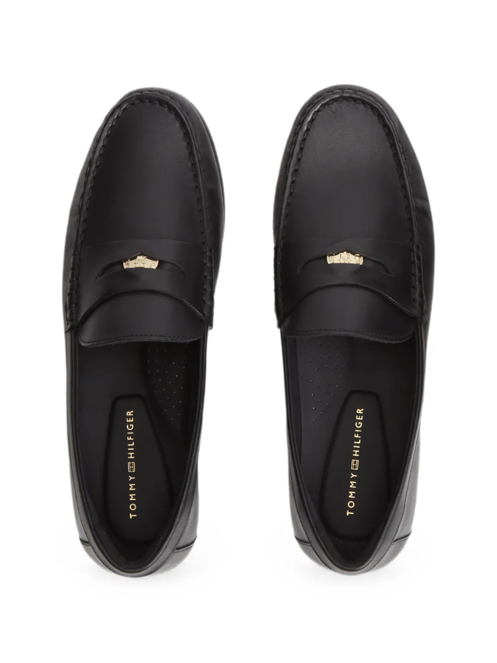 Tommy Hilfiger TH Monogram logo-plaque leather penny loafers Zwart