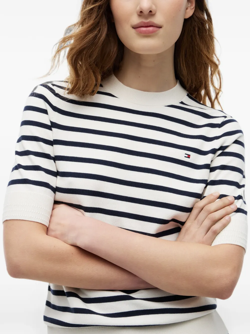 Tommy Hilfiger Trui met horizontale streep en korte mouwen Wit
